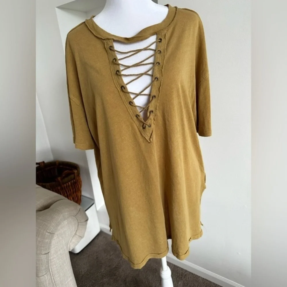 We The free Tan Lace-Up Tunic Top - Picture 2 of 10